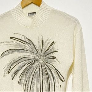 Sparkling Silver Burst Long Sleeve Mock Turtleneck